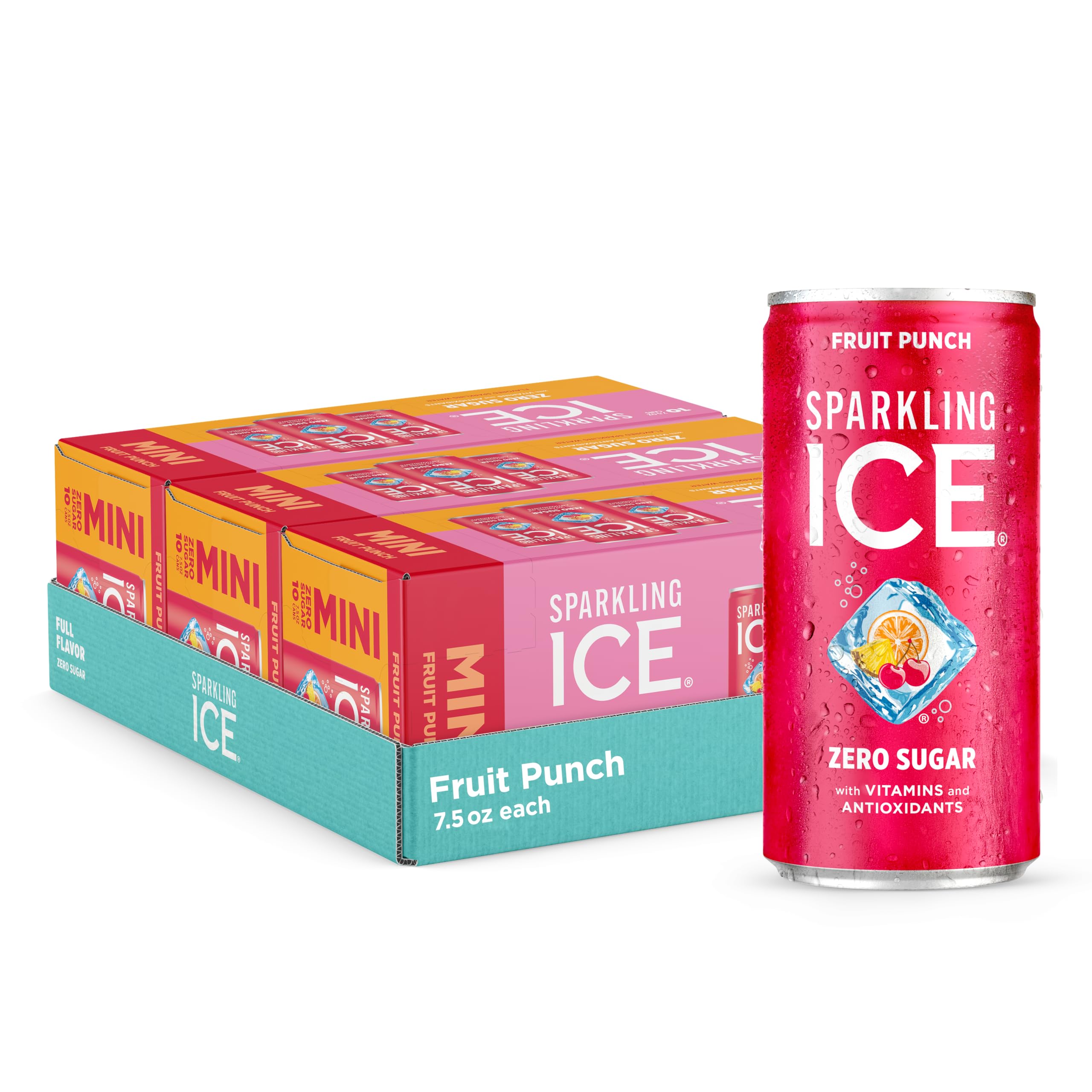 Sparkling Ice Fruit Punch Sparkling Water, with Antioxidants and Vitamins, Zero Sugar, 7.5 fl oz Cans (3/10 Pack)