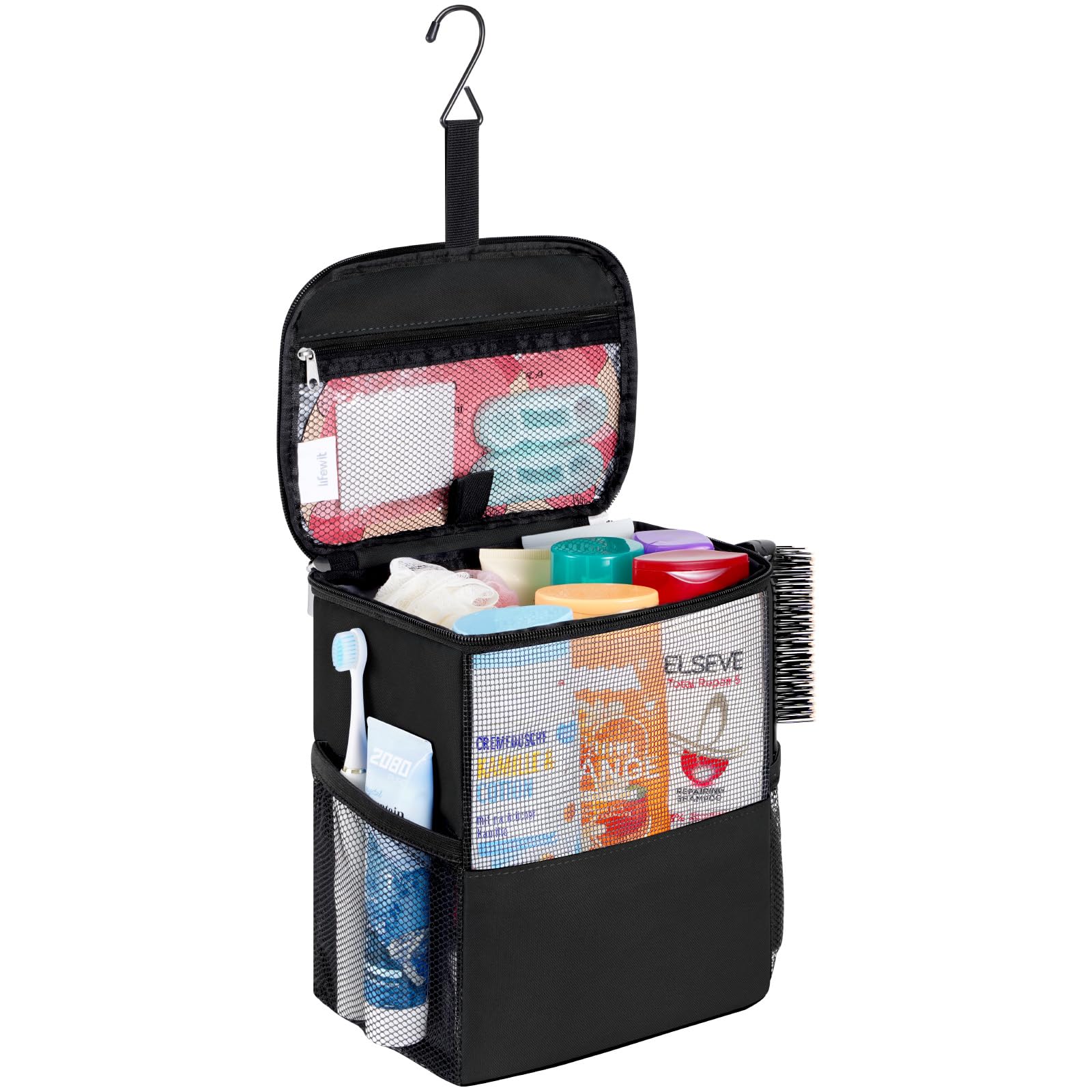 Lifewit Shower Bag Mesh Shower Caddy Portable College Dorm Room Essentials Tote Bag for Bathroom, Gym, Travel, Camping Quick Dry Hanging Shower Organizer Basket Toiletry Bag, Medium, Black