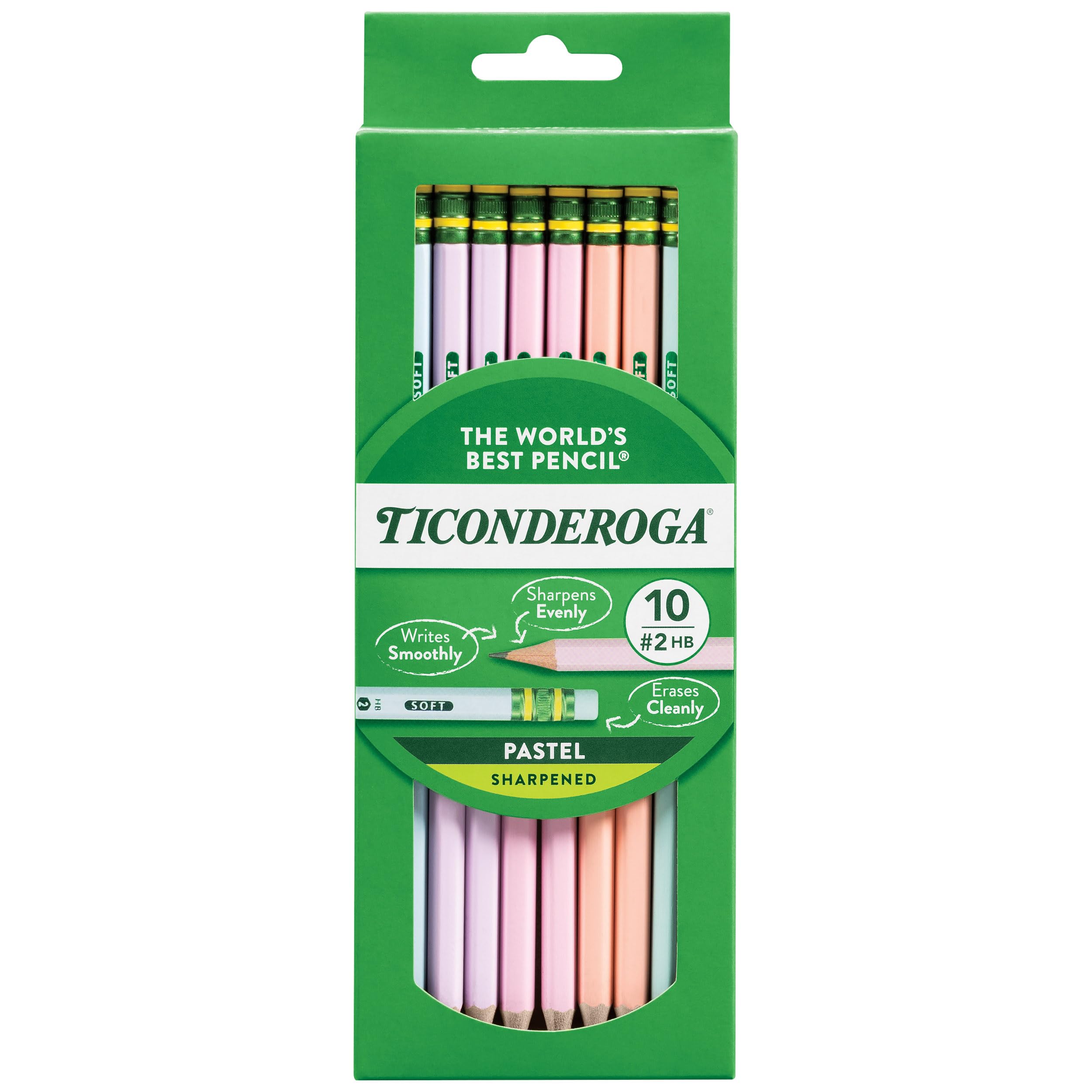 Ticonderoga® Pastel Pencils, 2 Soft, Assorted Colors, Pack Of 10 Pencils - Image 1