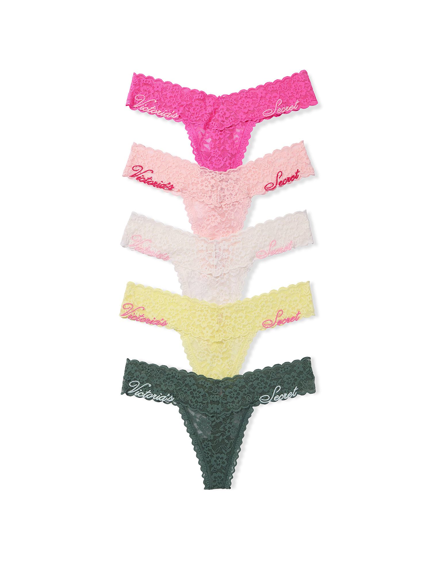 Victoria's Secret Women's Lace Thong Underwear, Panties for Women, Pack of 5, Spring Mix, M