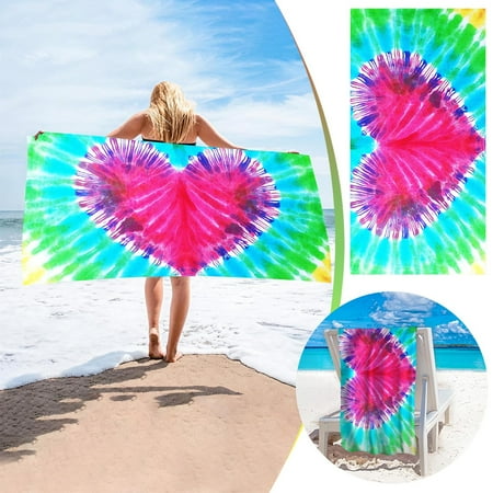 Tyidzon Beach Towel, Oversized Soft Lightweight Beach Towels Tie-Dye Heart Quick-Dry Microfiber Beach Blanket for Seaside Pool Cruise Vacation Essentials, 28x55"
