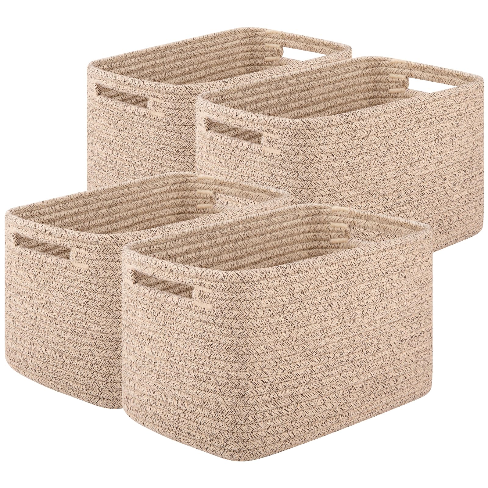 OIASKET 4Packs Natural Cotton Rope Storage Baskets for Organizing Toys, Clothes, Towels & Books, Soft Versatile Organizers for Shelves, Home Decorative Bins, 13''Lx9''Wx7.8''H, Brown - Image 1