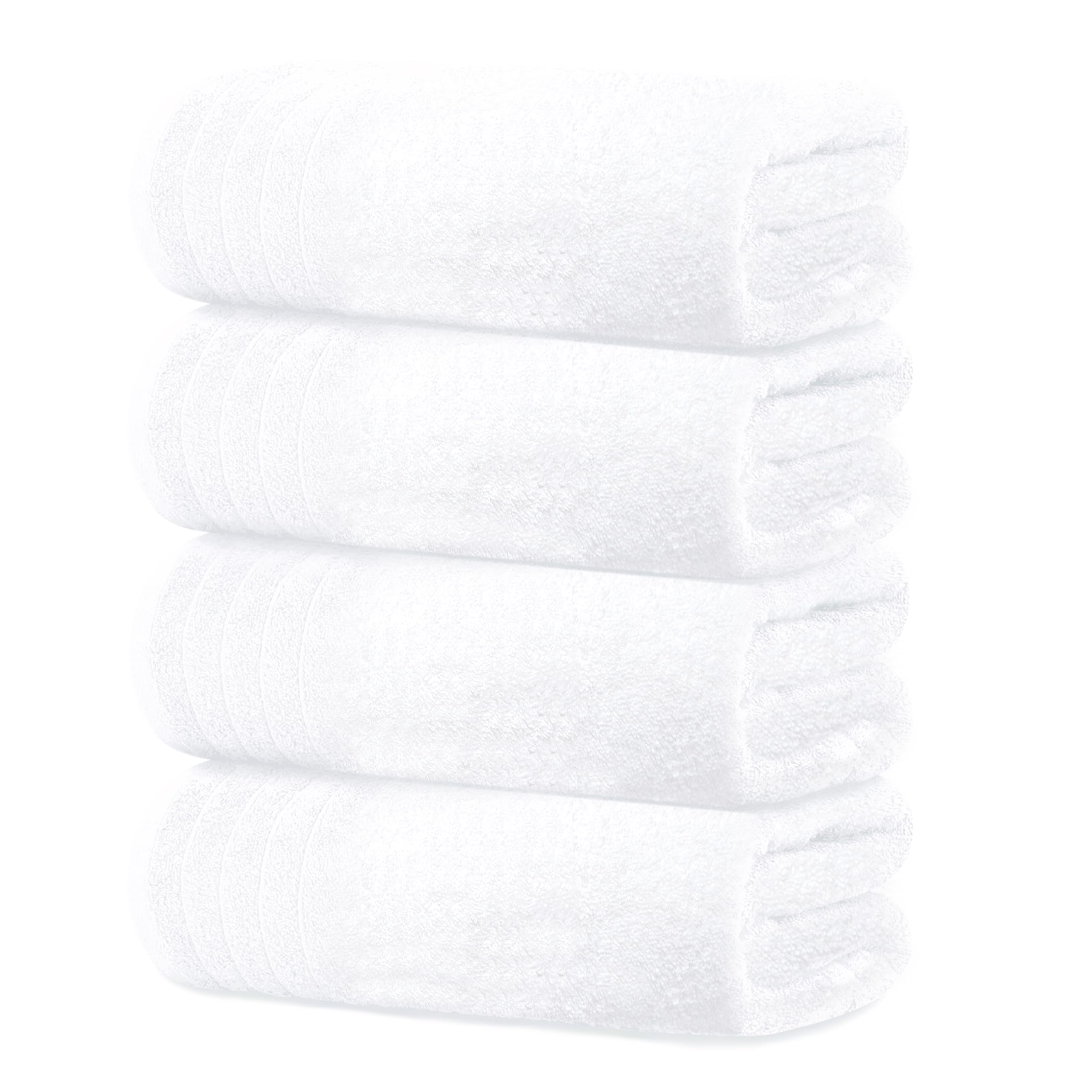 Tens Towels Pack of 4 Extra Large Bath Towels 30 x 60 Inches, 100% Cotton, Larger & Lighter Weight, Quicker to Dry, Super Soft and Absorbent, Perfect for Bathroom, White