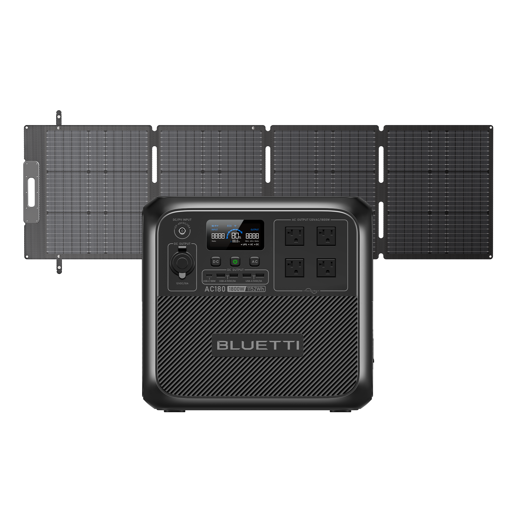 BLUETTI AC180 Solar Portable Power Station | 1,800W 1,152Wh | Flexible 4 Recharging Ways (AC/Solar/Car/Generator), AC180+200W Solar | 1800W,1152Wh,200W Solar Kit - Image 1