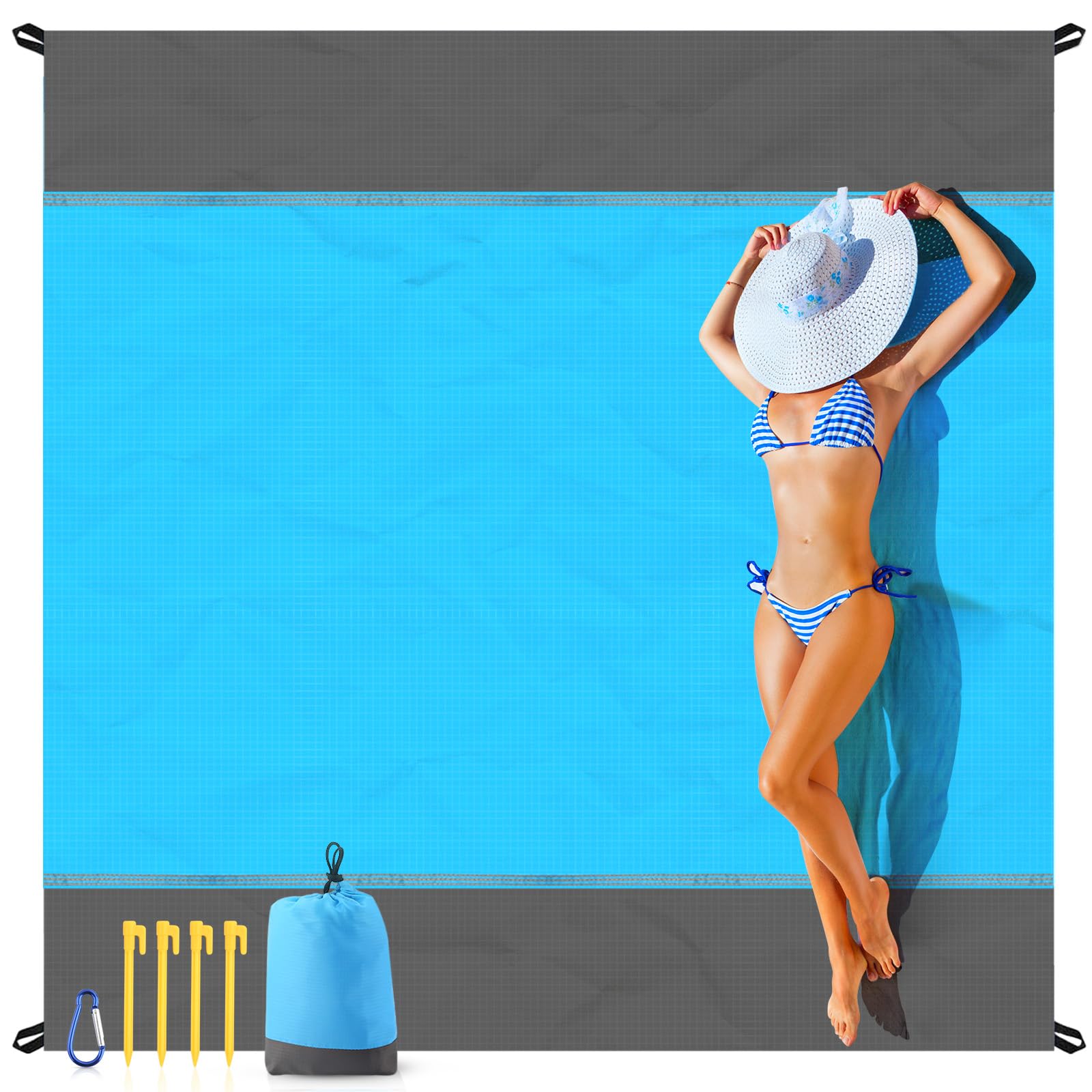EASYFUN Beach Blanket Sandproof Oversized, 79''×83'' Extra Large Beach Mat, Portable Picnic Mat for Travel Camping Hiking, Lightweight Beach Essentials Family Water Resistant Mat - Image 1