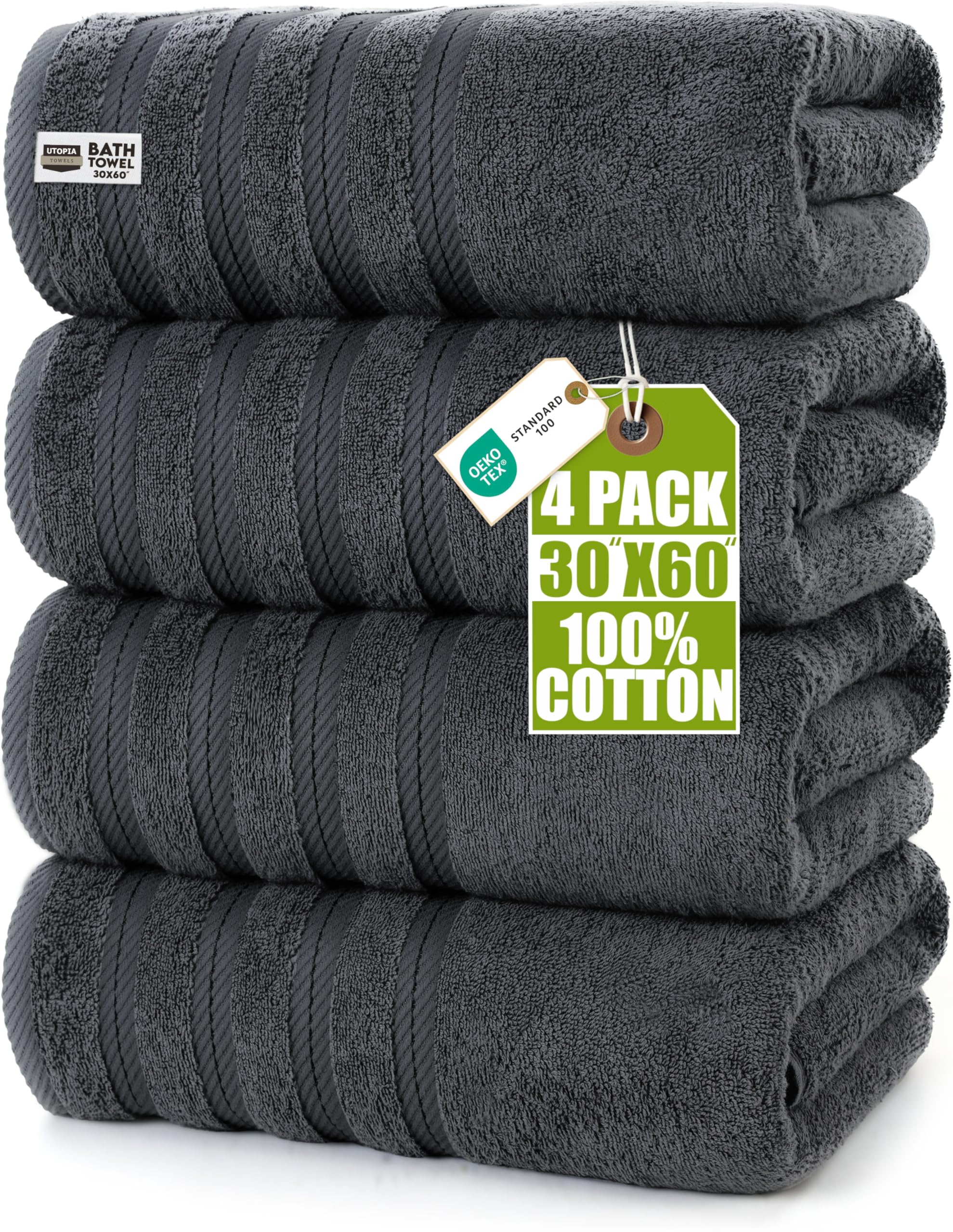 Utopia Towels 4 Pack Premium Extra Large Bath Towels Set, (30 x 60 Inches) 100% Ring Spun Cotton, Lightweight and Highly Absorbent Quick Drying Towels, Perfect for Daily Use (Grey) - Image 1