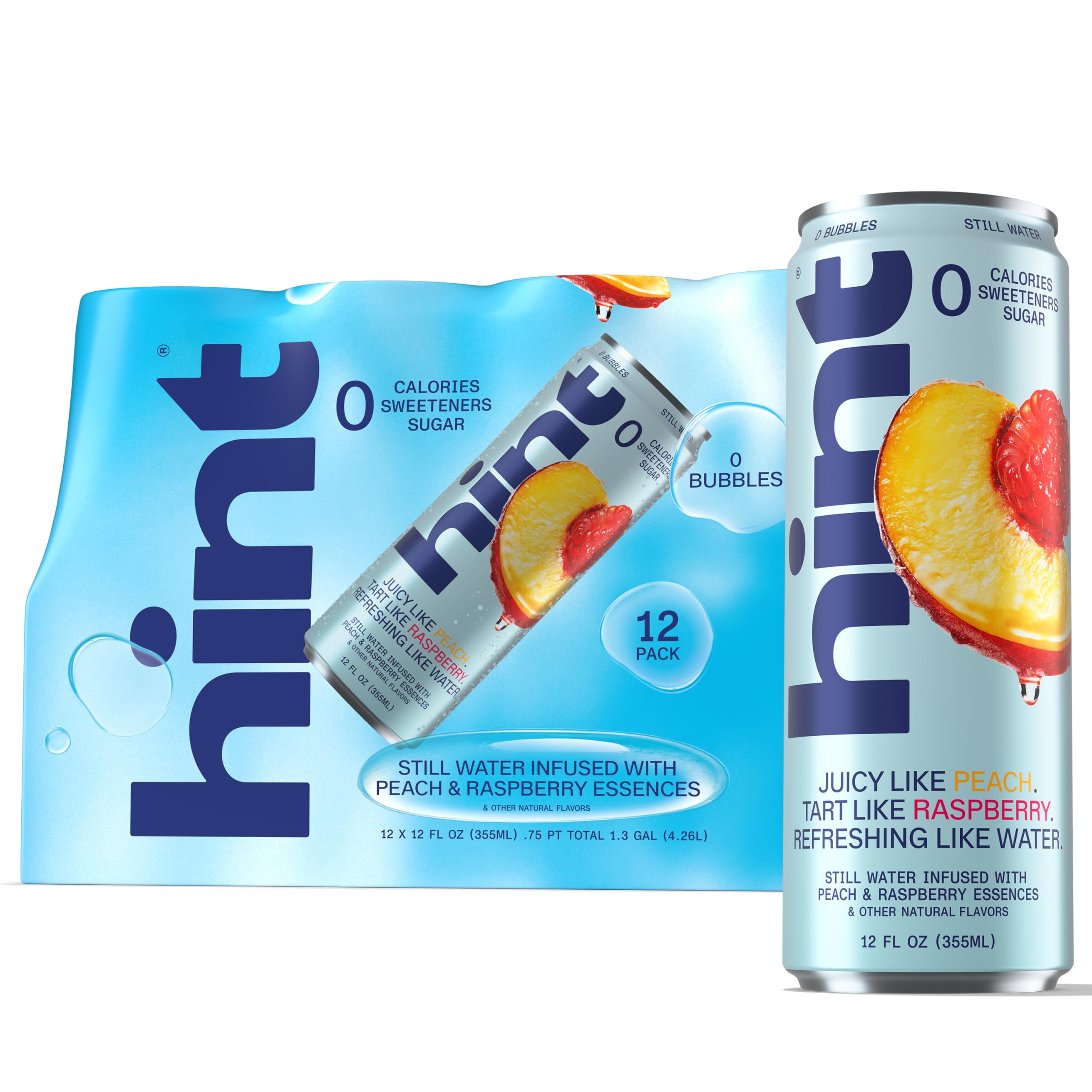 Hint Canned Water, Peach Raspberry - Purified Flavored Water with Zero Calories, Natural Flavors, and Sugar Free - 12 Fl Oz Cans (Pack of 12)